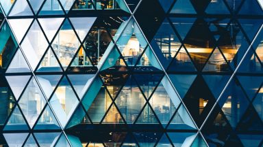office building with glass triangle windows