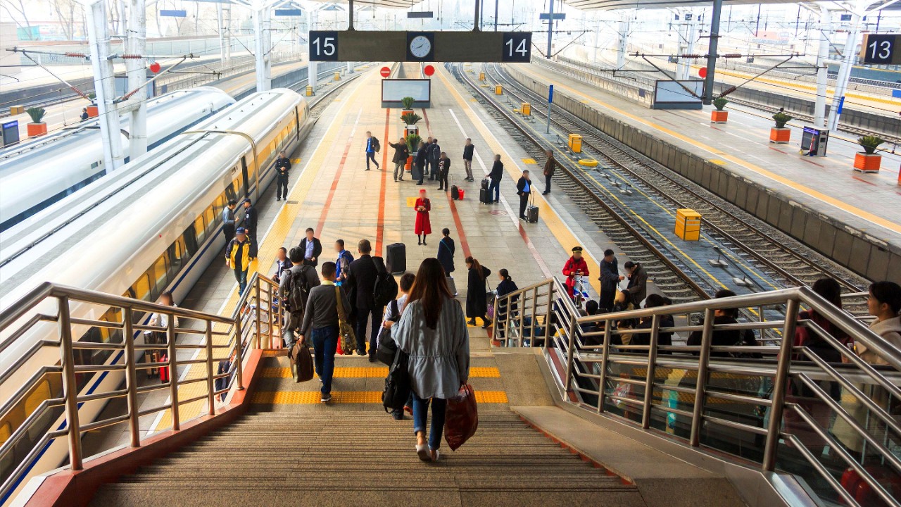  Passengers at railway Modern City Public Transport 