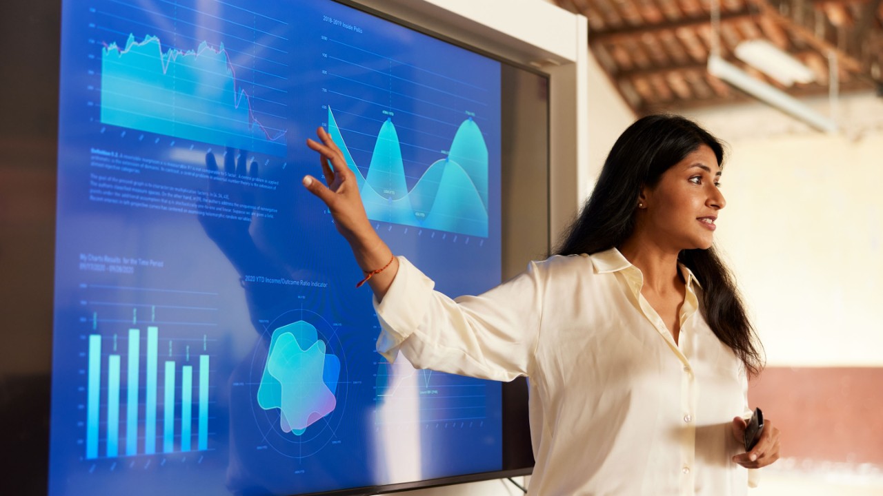 Young woman presenting speech chart